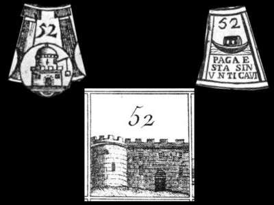 La casella n. 52 in tre diversi tavolieri di Giochi dell'Oca